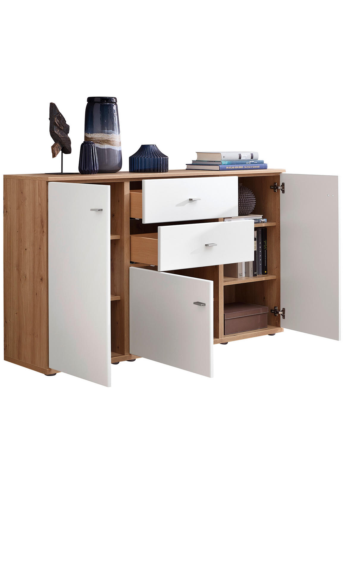 SIDEBOARD Weiß, Alteiche  150/90/40 cm  - Alteiche/Schwarz, KONVENTIONELL, Holzwerkstoff/Kunststoff (150/90/40cm) - Venda