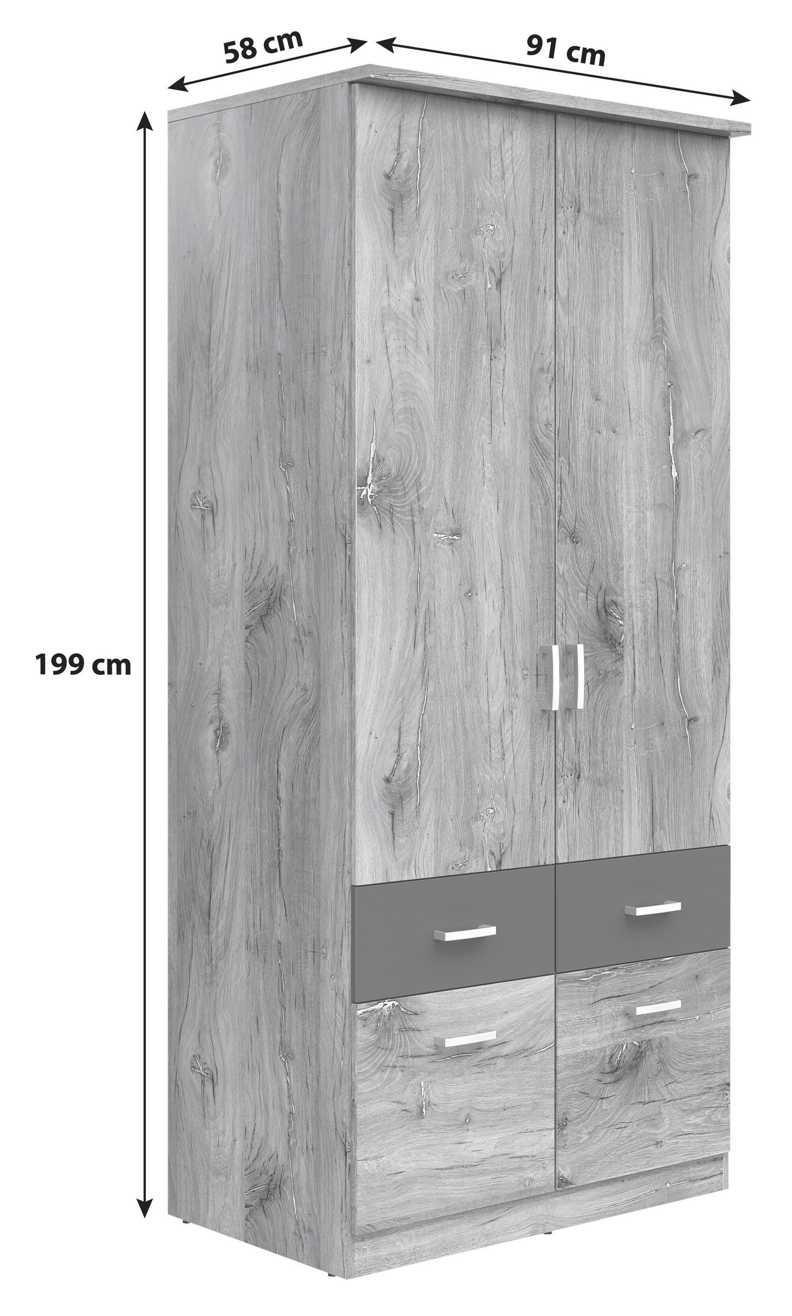 Thumbnail - Mid.you Kleiderschrank, Graphit, Eiche, Kunststoff, 2 Fächer, 2 Schublade(n) Schubladen, 91x199x58 cm, in verschiedenen ...