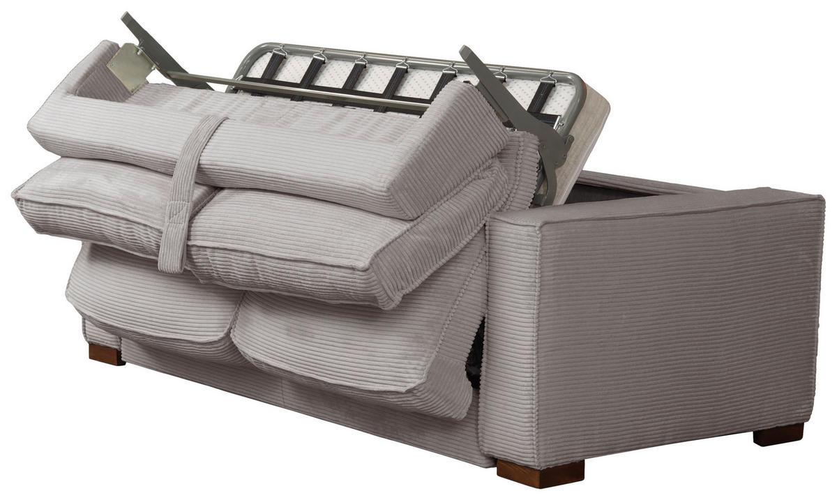 SCHLAFSOFA Cord Hellgrau  - Dunkelbraun/Hellgrau, Design, Holz/Textil (203/85/99cm) - MID.YOU