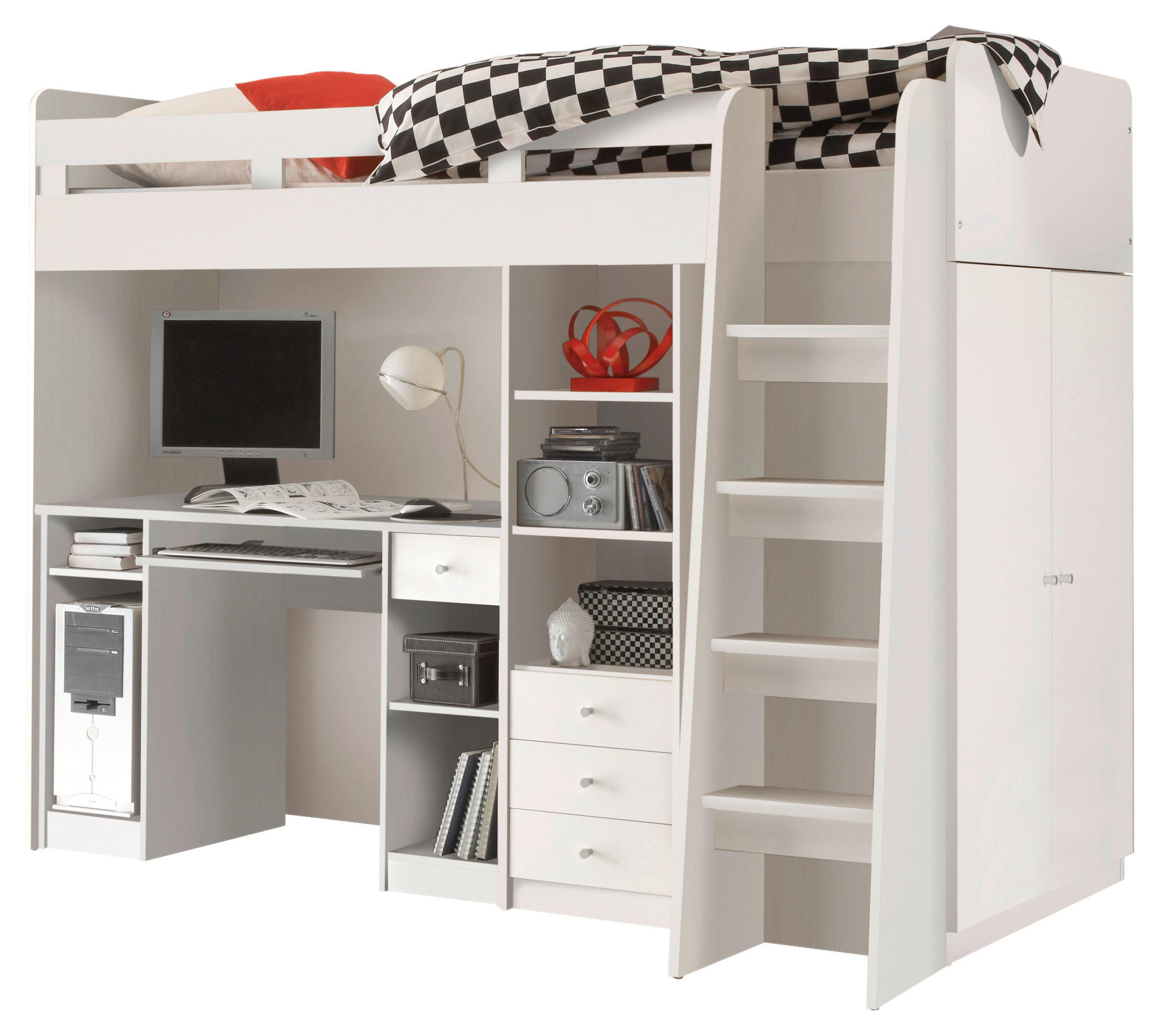 Visoka postelja Unit, - bela, Moderno, leseni material (90/200cm) - MID.YOU