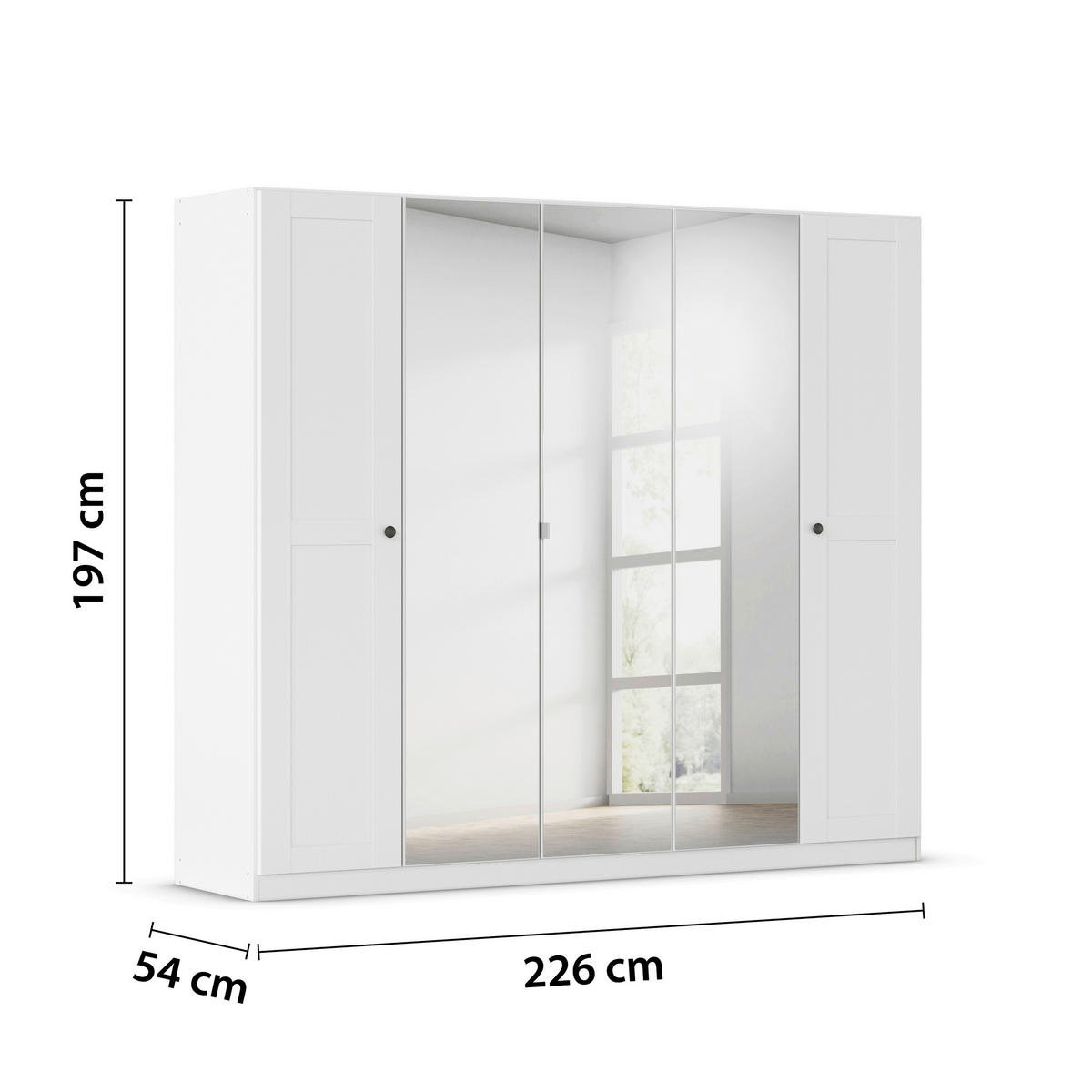 DREHTÜRENSCHRANK 226/197/54 cm,  in Weiß, 5-türig  - Schwarz/Weiß, KONVENTIONELL, Glas/Holzwerkstoff (226/197/54cm) - home24