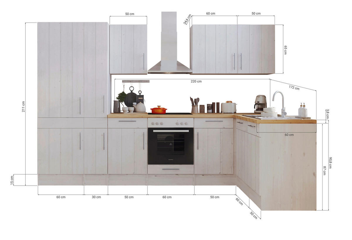 ECKKÜCHE 310/172 cm  in Weiss  - Weiss/Eichefarben, Romantik / Landhaus, Holzwerkstoff/Metall (310/172cm) - Respekta