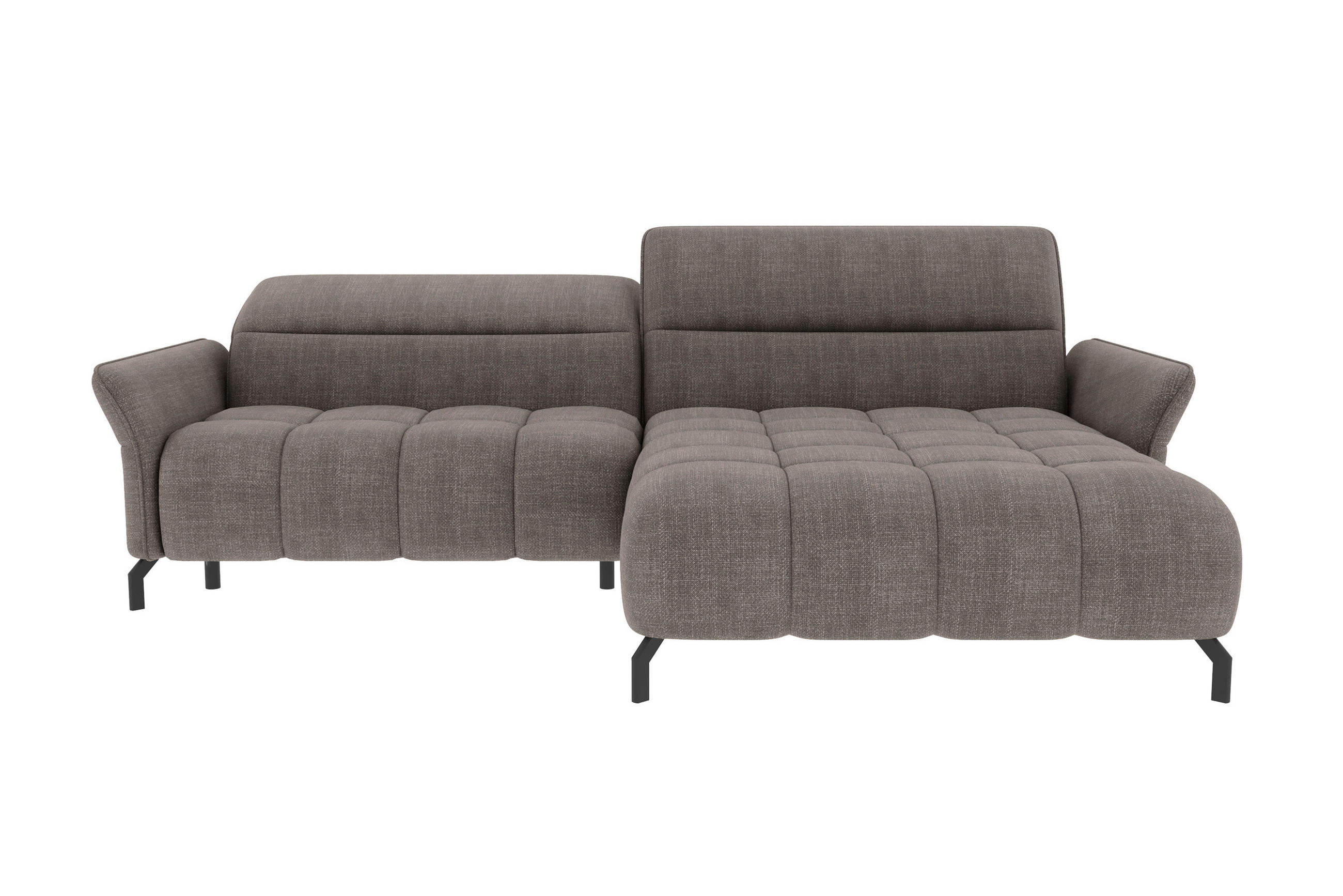 ECKSOFA Taupe Flachgewebe Rücken echt, Kopfteilverstellung, Sitztiefenverstellung  - Taupe/Schwarz, KONVENTIONELL, Textil/Metall (272/175cm) - Carryhome