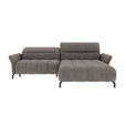 ECKSOFA Taupe Flachgewebe Rücken echt, Kopfteilverstellung, Sitztiefenverstellung  - Taupe/Schwarz, KONVENTIONELL, Textil/Metall (272/175cm) - Carryhome