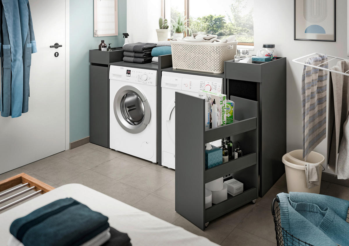 WASCHMASCHINENSCHRANK Anthrazit  - Anthrazit/Schwarz, Basics, Holzwerkstoff/Kunststoff (190/101cm) - MID.YOU