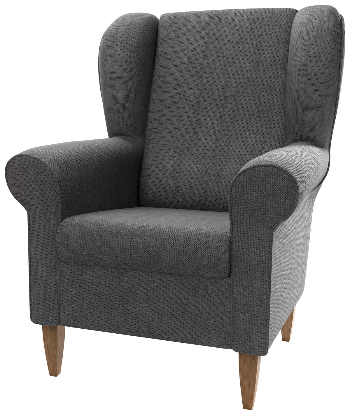 OHRENSESSEL Chenille Dunkelgrau  - Dunkelgrau/Naturfarben, Konventionell, Holz/Textil (80/102/86cm) - Livetastic