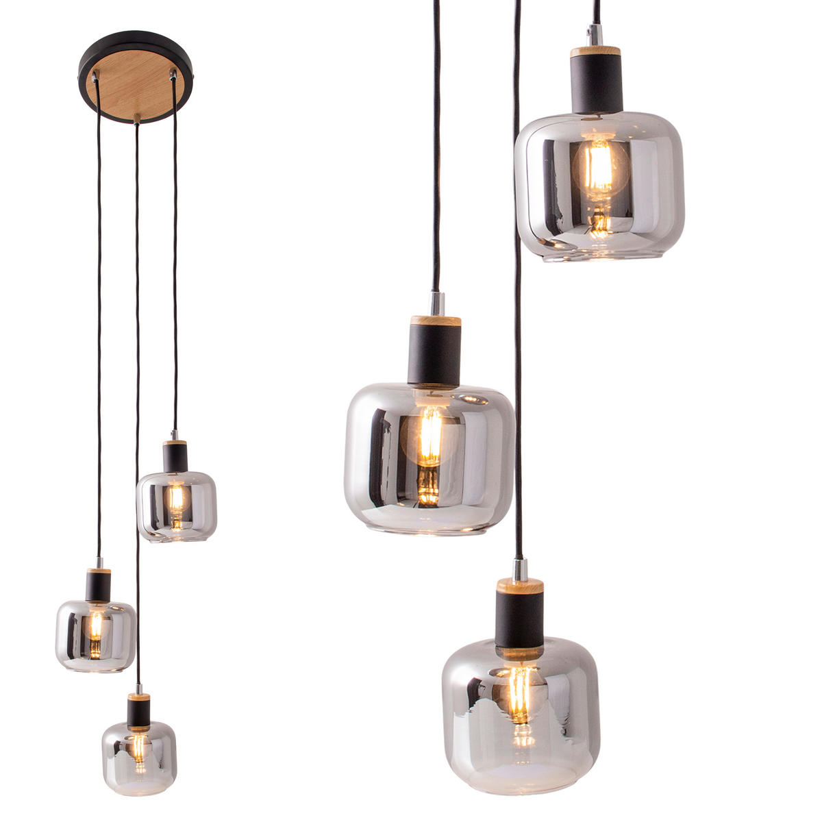 HÄNGELEUCHTE FUMOSO 20/120 cm   - Schwarz, Design, Glas/Metall (20/120cm) - Näve