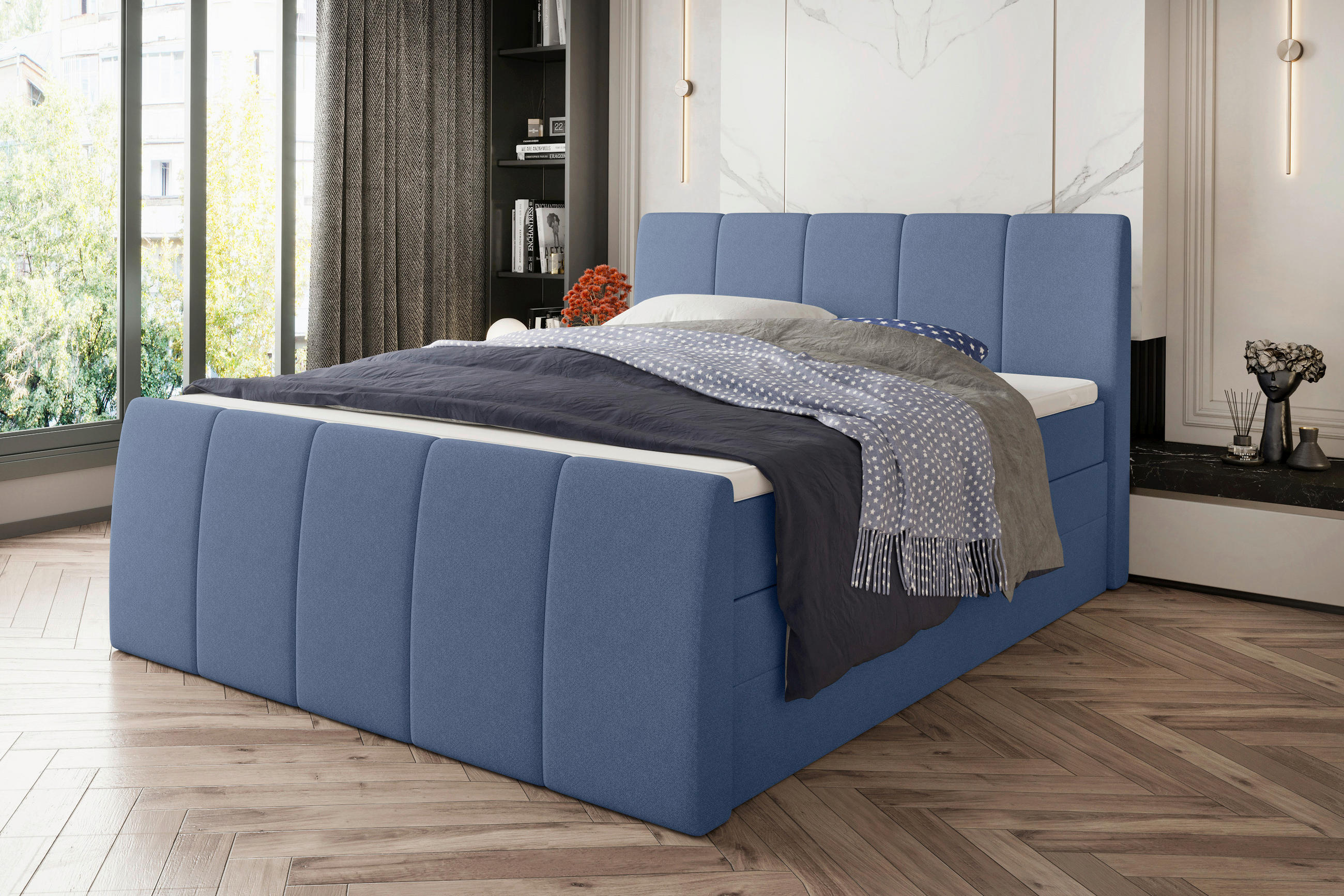 BOXSPRINGBETT 180/200 cm  in Blau  - Blau/Schwarz, Konventionell, Kunststoff/Textil (180/200cm) - Carryhome