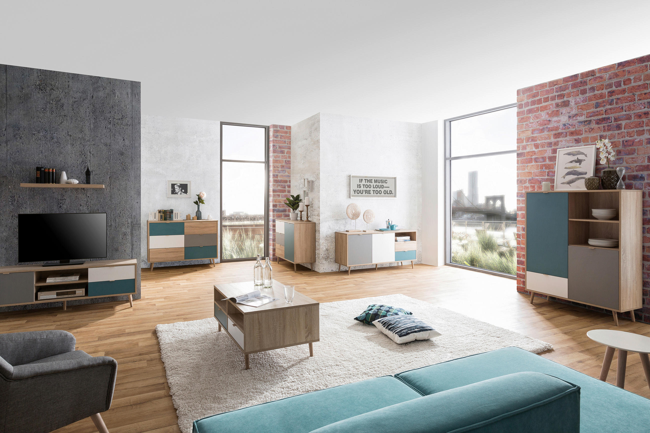 HIGHBOARD  in 103/139/40 cm  - Eichefarben/Petrol, Trend, Holzwerkstoff (103/139/40cm) - MID.YOU