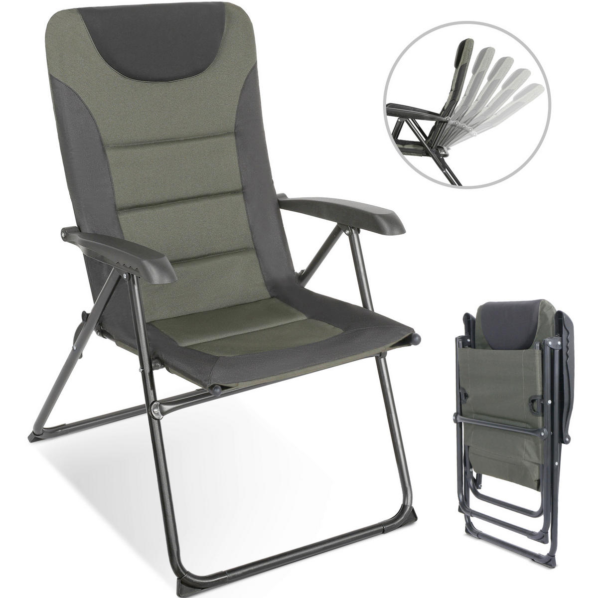 CAMPINGSESSEL in  - Schwarz/Olivgrün, Basics, Textil/Metall (61/12/84cm) - Modante