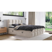 BOXBETT 160/200 cm,  in Beige, gepolstertes Kopfteil, Bettkasten, Topper, H3 = fest  - Beige/Schwarz, Design, Holzwerkstoff/Kunststoff (160/200cm) - Xora