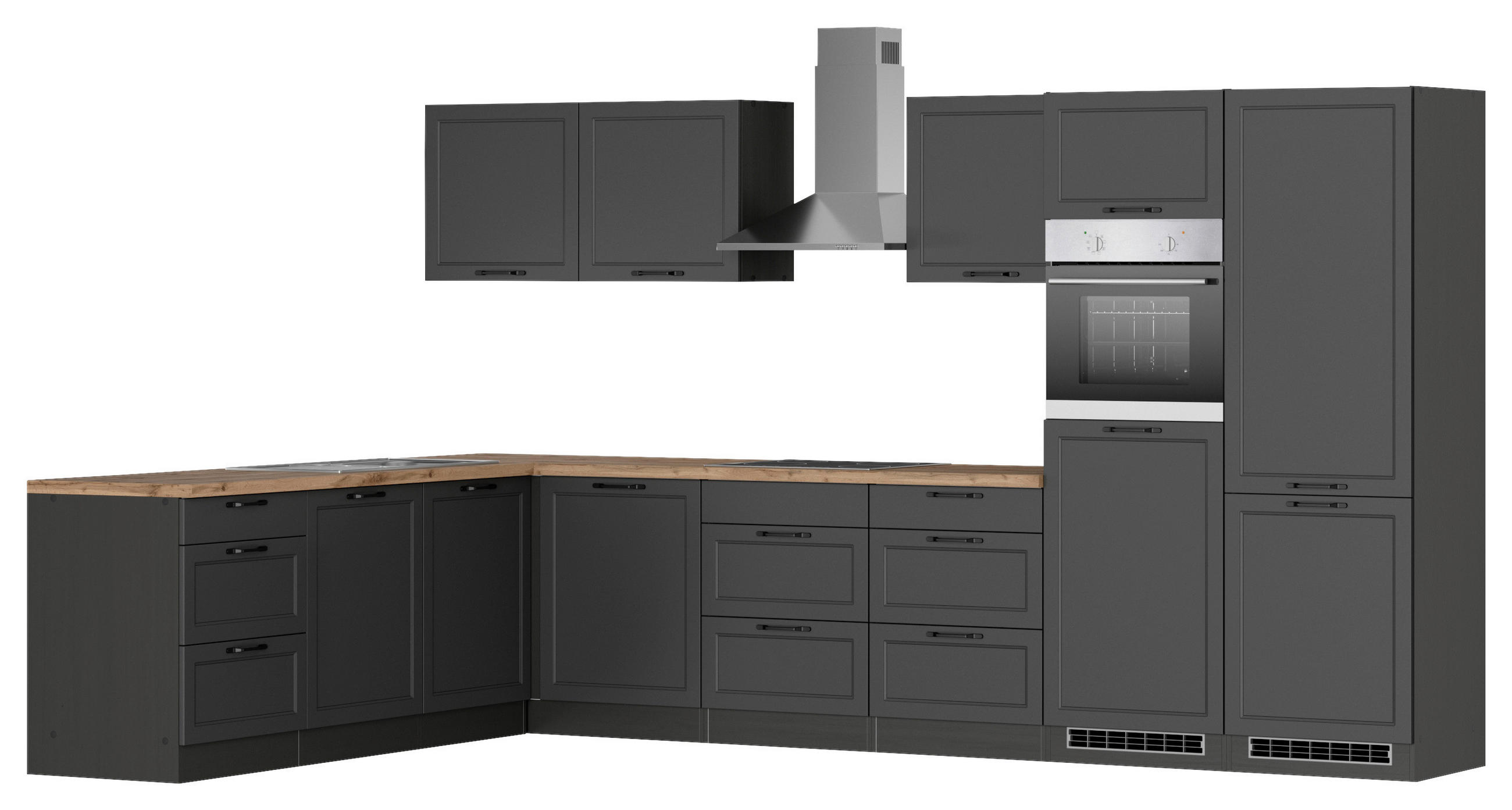 ECKKÜCHE 240/360 cm  in Grau, Eiche Wotan  - Eiche Wotan/Schwarz, LIFESTYLE, Holzwerkstoff/Metall (240/360cm) - Held