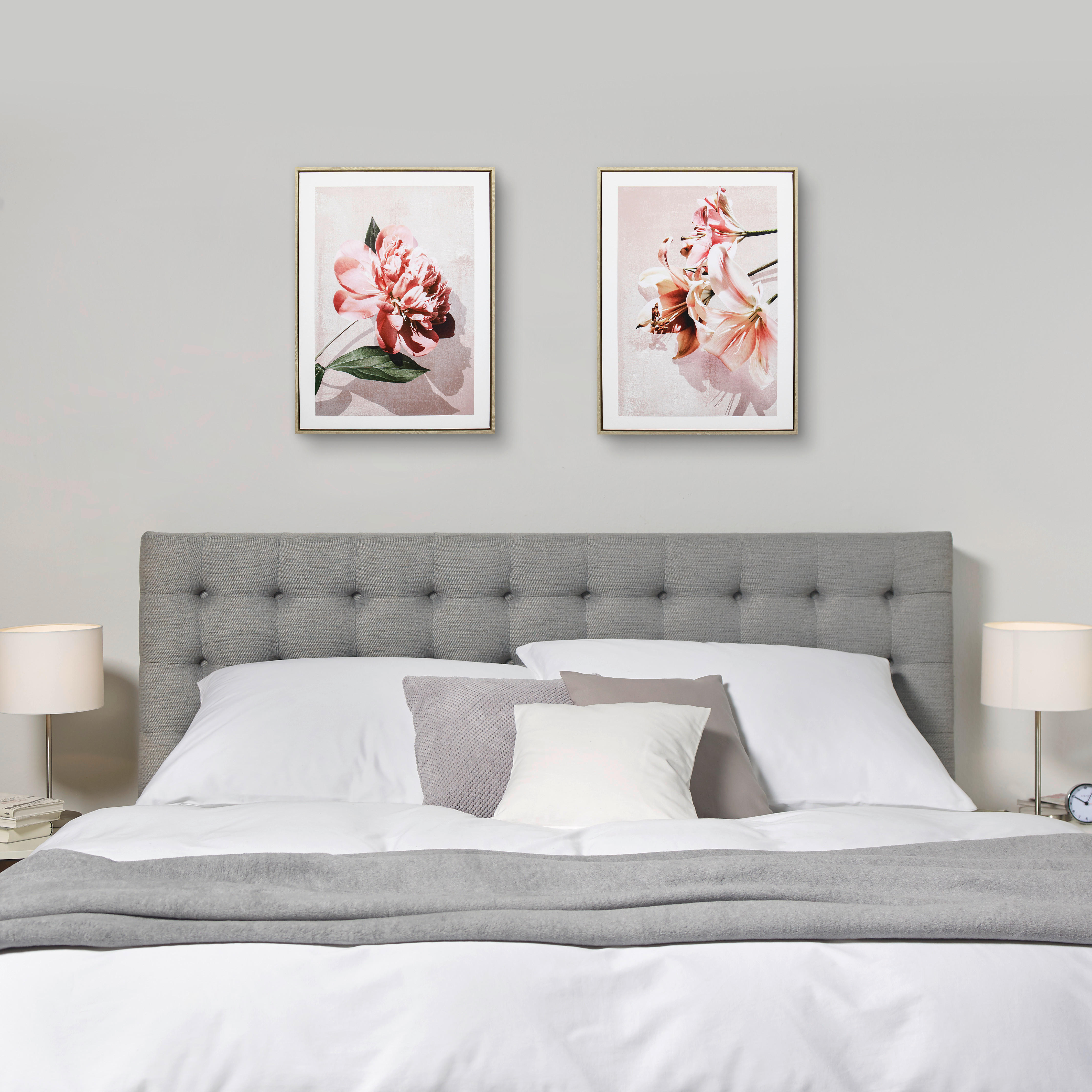 UMĚLECKÝ TISK, květiny, 45/60 cm  - bílá/růžová, Natur, kompozitní dřevo/textil (45/60cm) - Monee