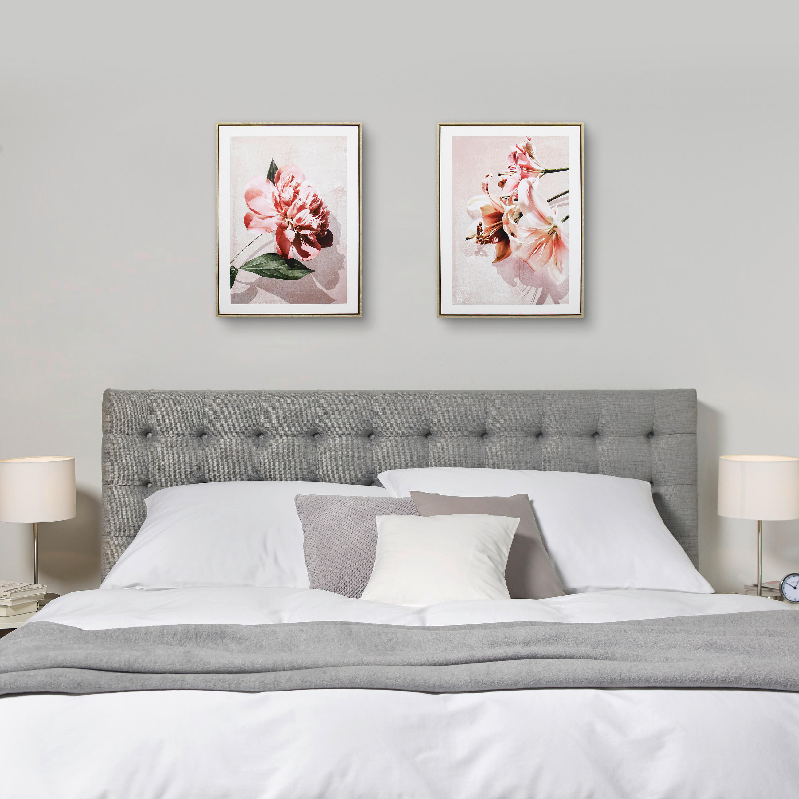 TIŠTĚNÉ OBRAZY NA PLÁTNĚ, květiny, 45/60 cm  - bílá/růžová, Natur, kompozitní dřevo/textil (45/60cm) - Monee
