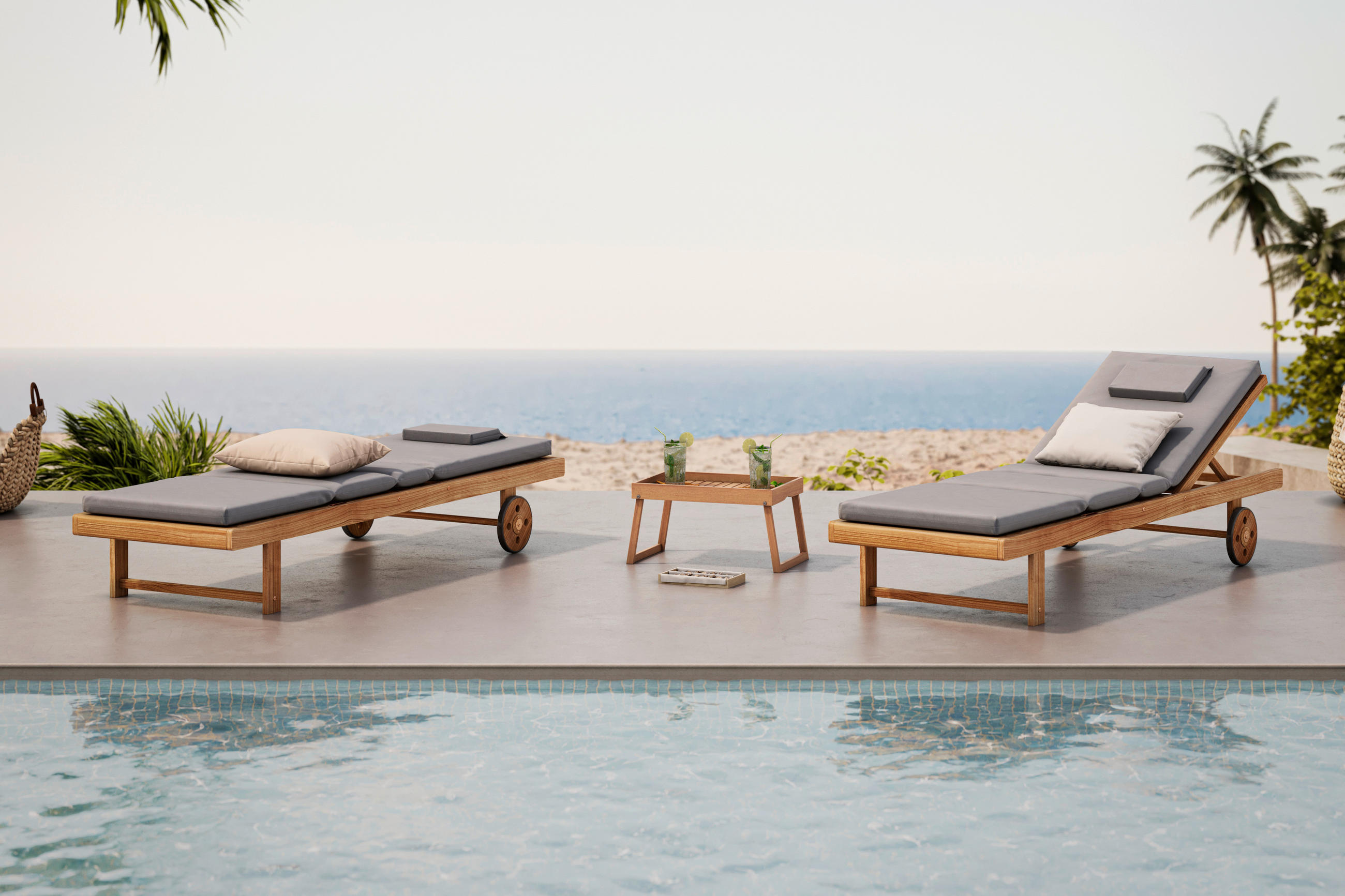 SONNENLIEGE 201/65/74 cm Akazie  - Anthrazit/Teakfarben, MODERN, Holz/Textil (201/65/74cm) - Ambia Garden