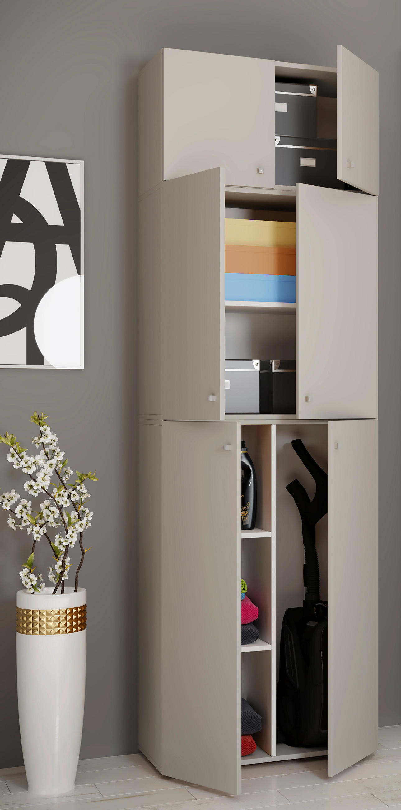 MEHRZWECKSCHRANK 70/223/39 cm  in Grau  - Schwarz/Grau, MODERN, Holzwerkstoff/Kunststoff (70/223/39cm) - MID.YOU