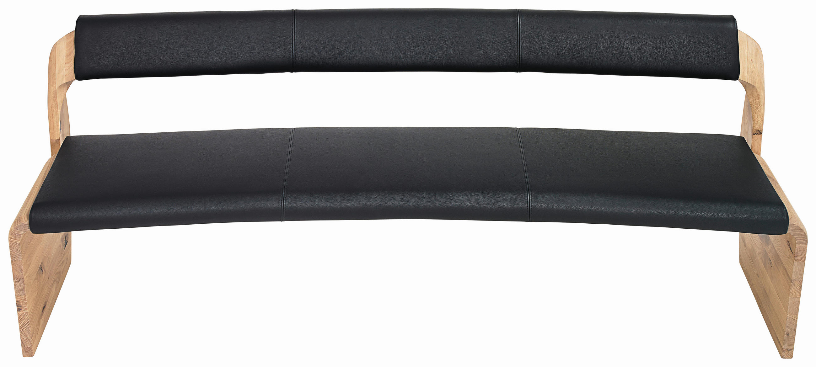 SITZBANK 187/84/69,6 cm Echtleder Schwarz, Eichefarben Eiche massiv Holz  - Eichefarben/Schwarz, Natur, Leder/Holz (187/84/69,6cm) - Voglauer