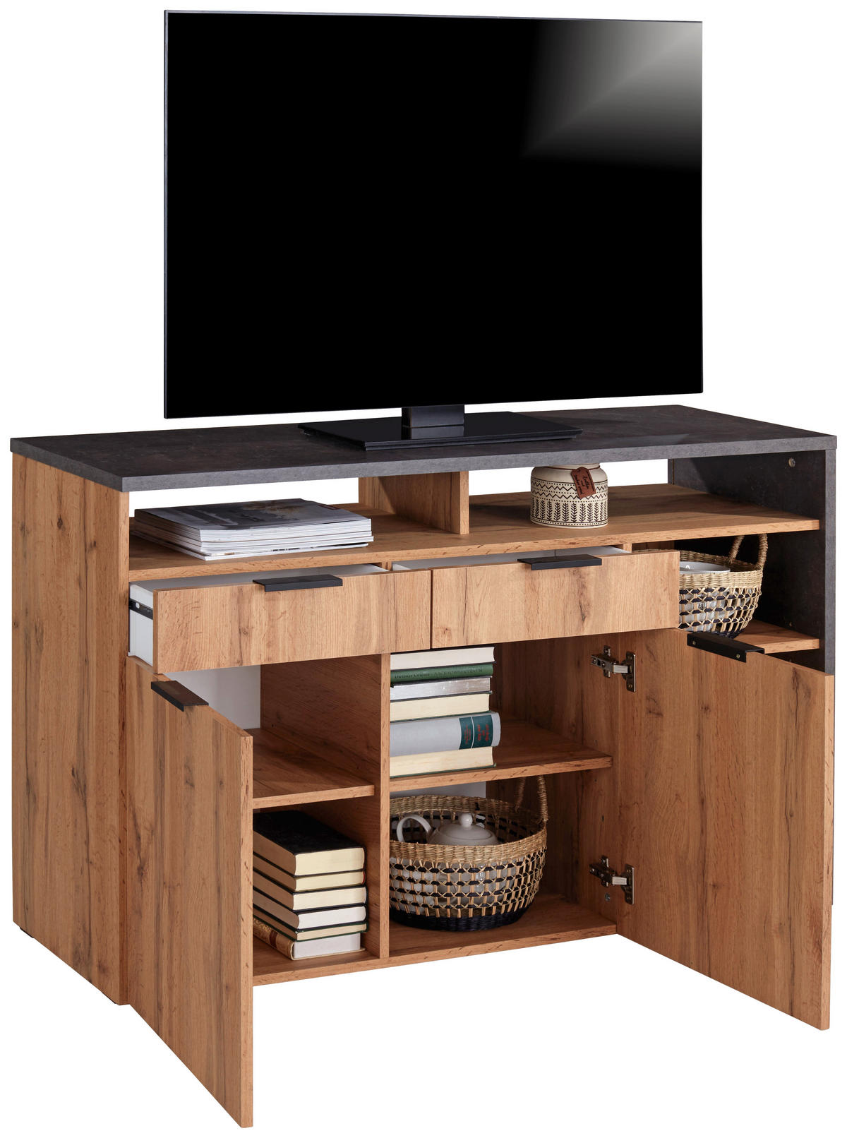 MIZICA ZA HI-FI NAPRAVE barve hrasta  - barve hrasta/barve aluminija, Moderno, kovina/leseni material (130/80/40cm) - Carryhome