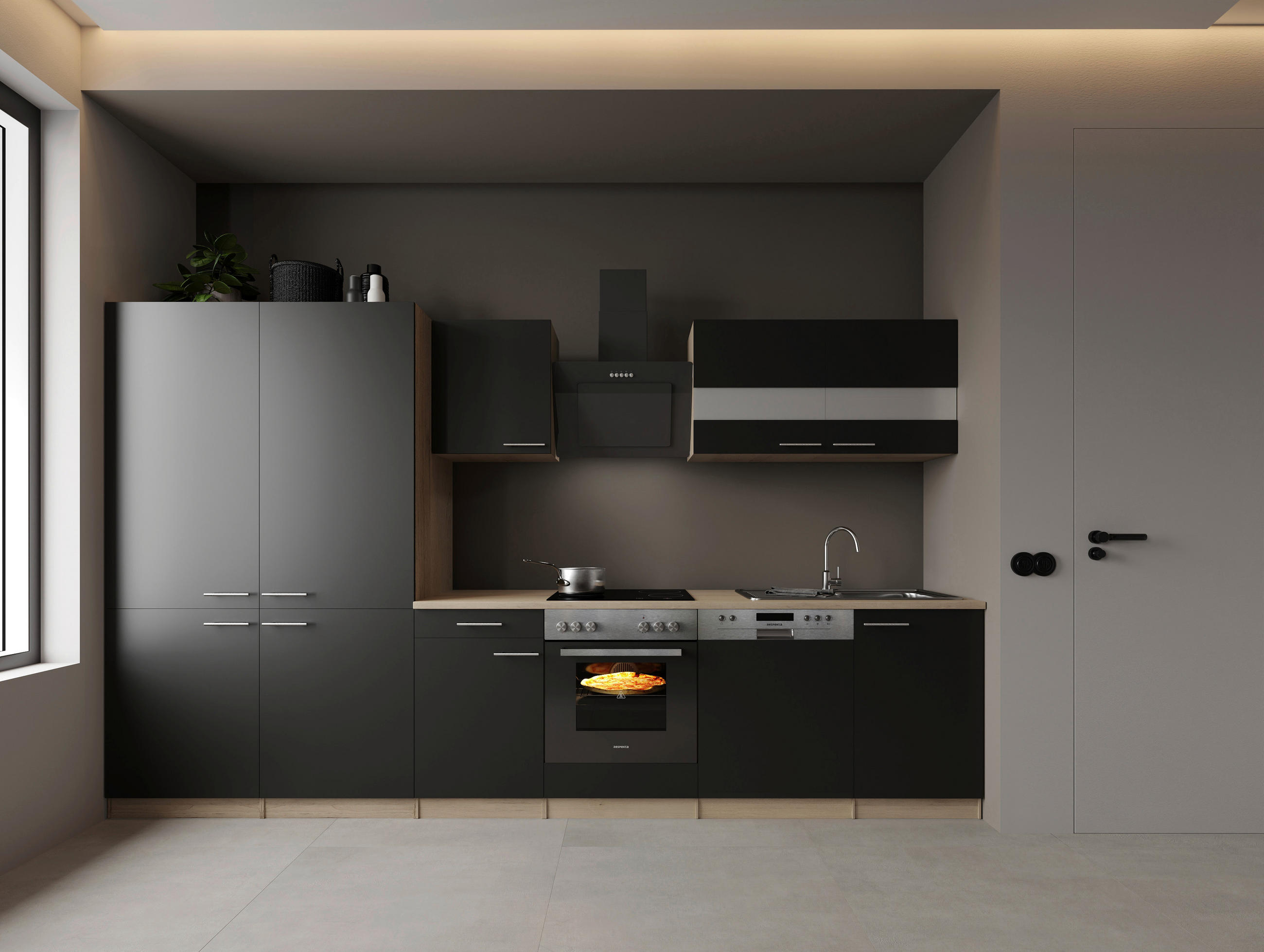 Bucătărie Standard  - culoare inox/culoare lemn stejar, Trend, metal/material pe bază de lemn (340cm) - Respekta