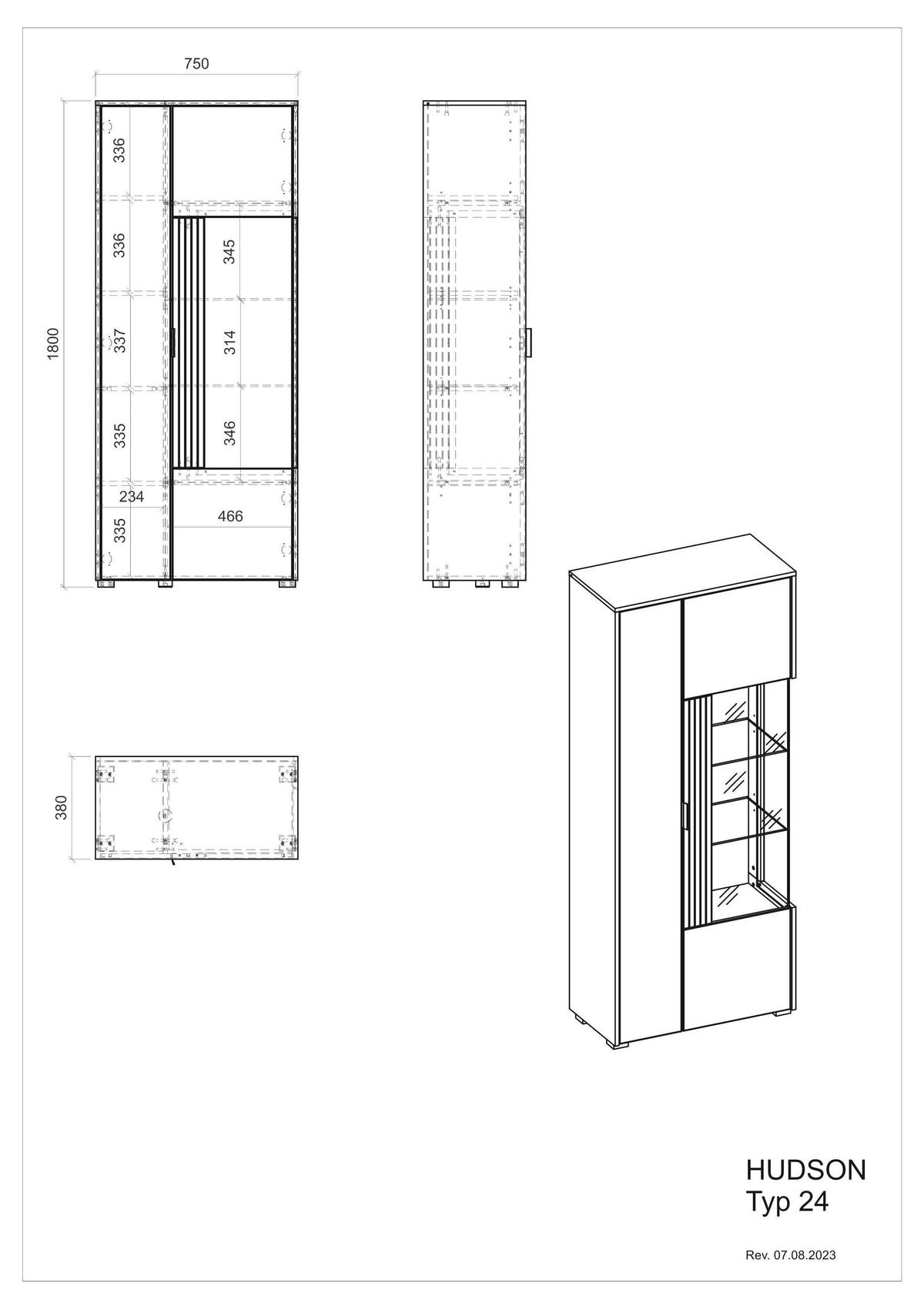 VITRINE in Eichefarben, Weiß  - Eichefarben/Schwarz, Design, Glas/Holzwerkstoff (75/180/38cm) - MID.YOU
