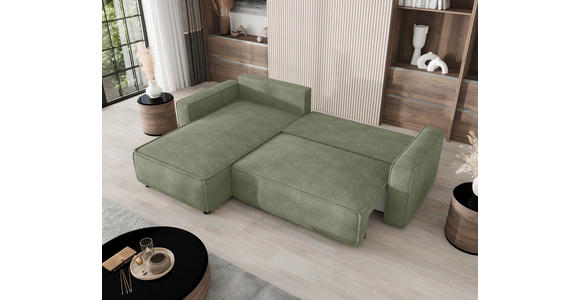 ECKSOFA Salbeigrün Cord Zierkissen, Rückenkissen, Bettkasten, Schlaffunktion, Rücken echt, Liegefläche im Originalstoff  - Salbeigrün/Schwarz, MODERN, Kunststoff/Textil (190/280cm) - Carryhome