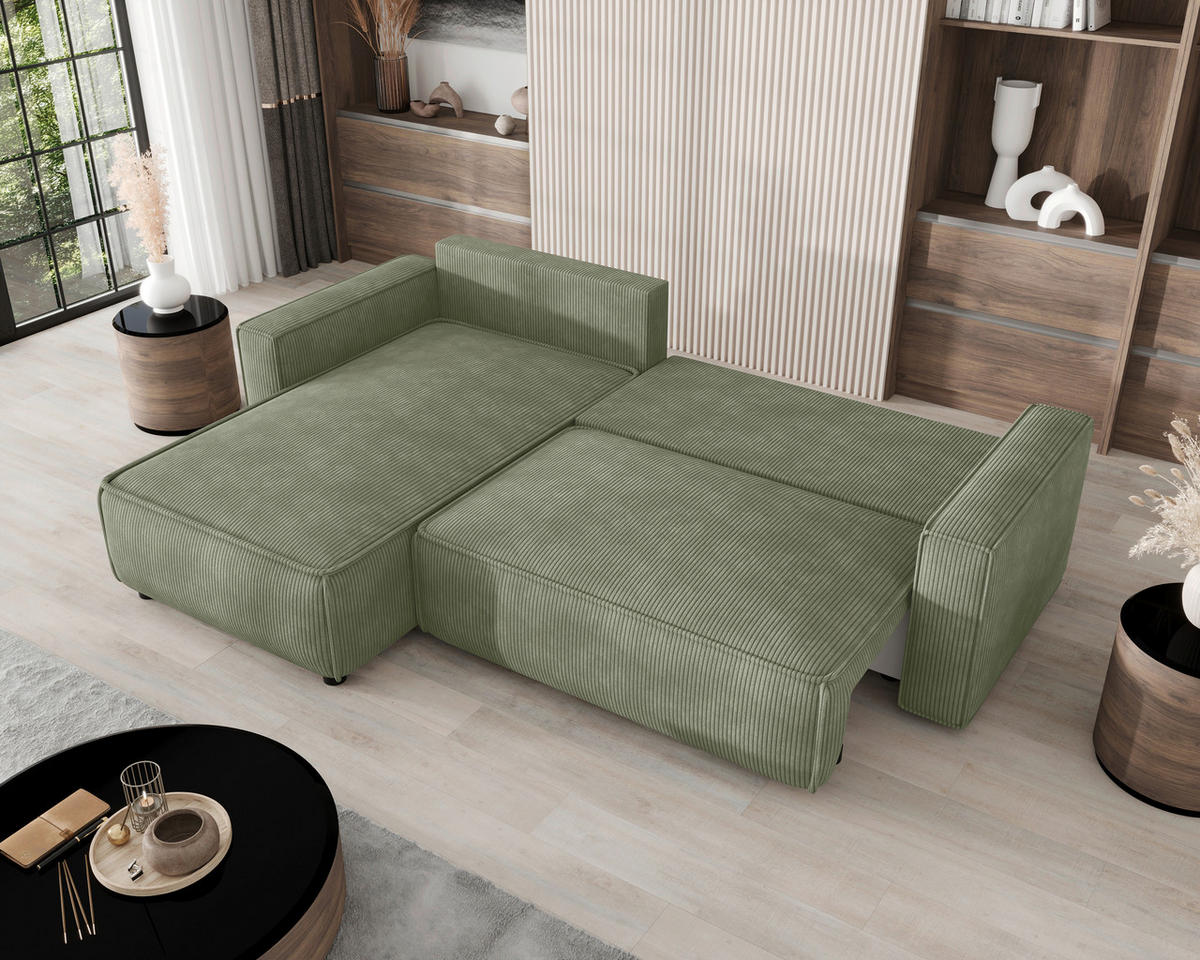 ECKSOFA  in Cord Salbeigrün  - Salbeigrün/Schwarz, MODERN, Kunststoff/Textil (190/280cm) - Carryhome