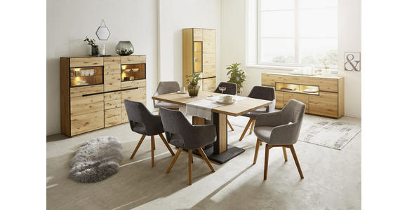 HIGHBOARD Wildeiche furniert, massiv, teilmassiv Eichefarben - Eichefarben/Anthrazit, Natur, Glas/Holz (155/136/38cm) - Linea Natura