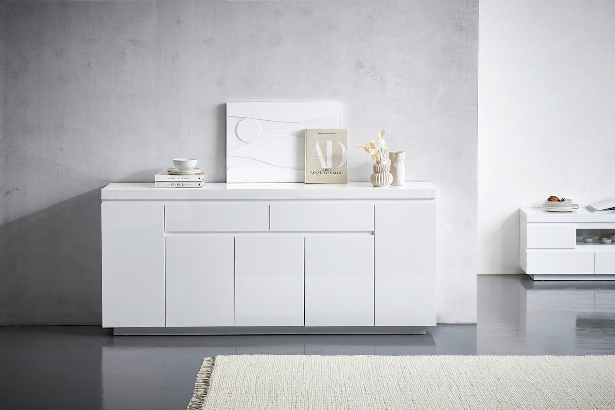 SIDEBOARD  in 200/89/40 cm  - Weiß Hochglanz, Design, Holzwerkstoff (200/89/40cm) - Xora