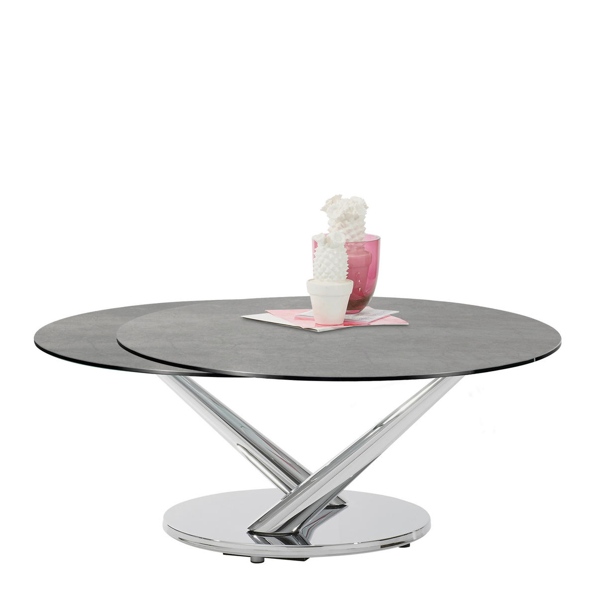COUCHTISCH in Metall, Keramik 80-128/80/40 cm  - Chromfarben/Grau, Design, Keramik/Metall (80-128/80/40cm)
