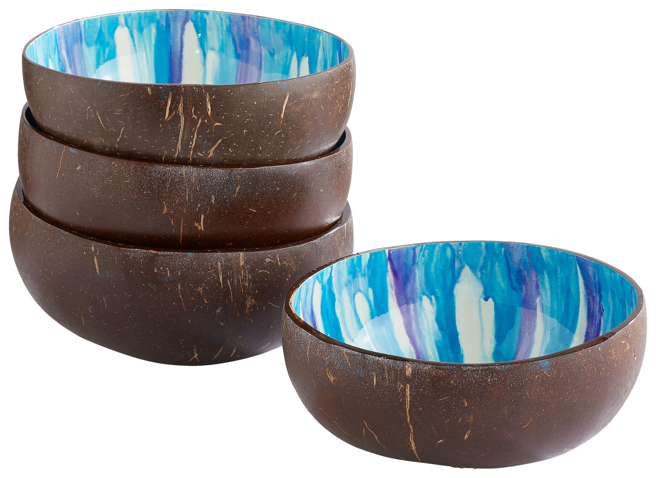 SCHÜSSELSET 4-teilig 12-15 cm  - Blau/Weiß, Trend, Naturmaterialien (12-15cm) - Novel