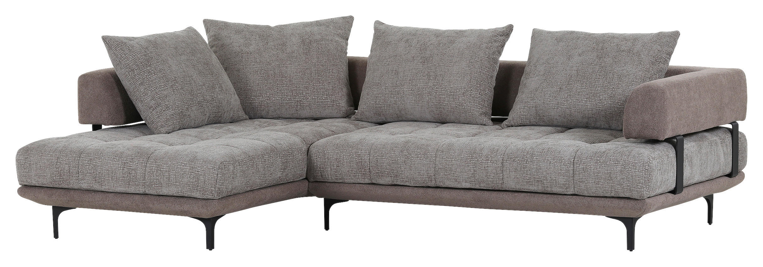 ECKSOFA in Flachgewebe Braun  - Schwarz/Braun, Konventionell, Textil/Metall (195/263cm) - Carryhome