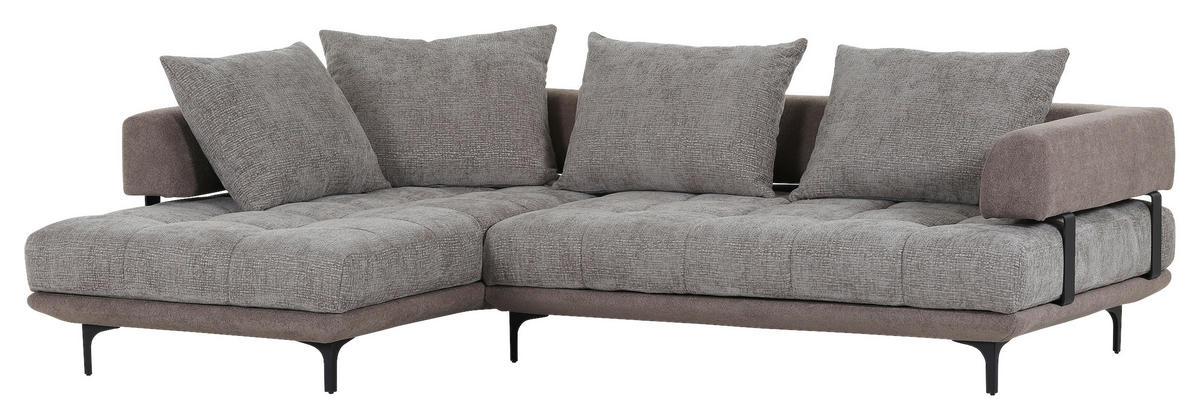 ECKSOFA in Flachgewebe Braun  195/263 cm  - Schwarz/Braun, KONVENTIONELL, Textil/Metall (195/263cm) - Carryhome