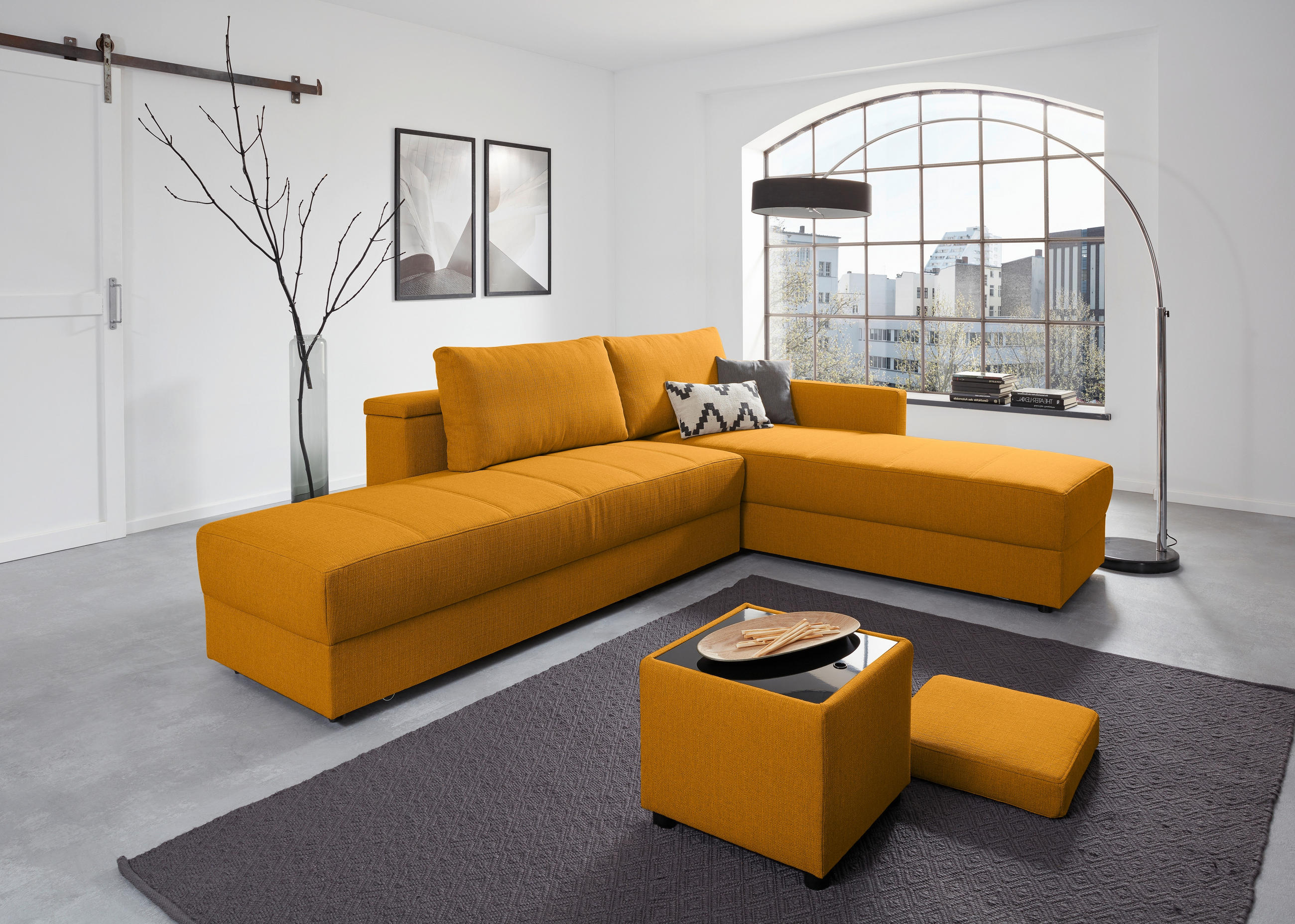 ECKSOFA LOOKS III Gelb Webstoff  - Gelb/Schwarz, Design, Kunststoff/Textil (229/287cm) - LOOKS by W.Joop