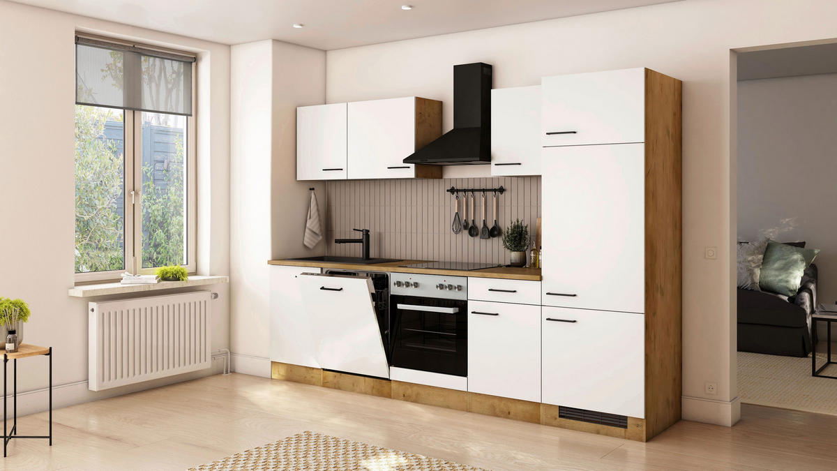 KÜCHENBLOCK 280 cm  in Eichefarben, Magnolie  - Eichefarben/Magnolie, Trend, Holzwerkstoff/Metall (280cm) - FlexWell