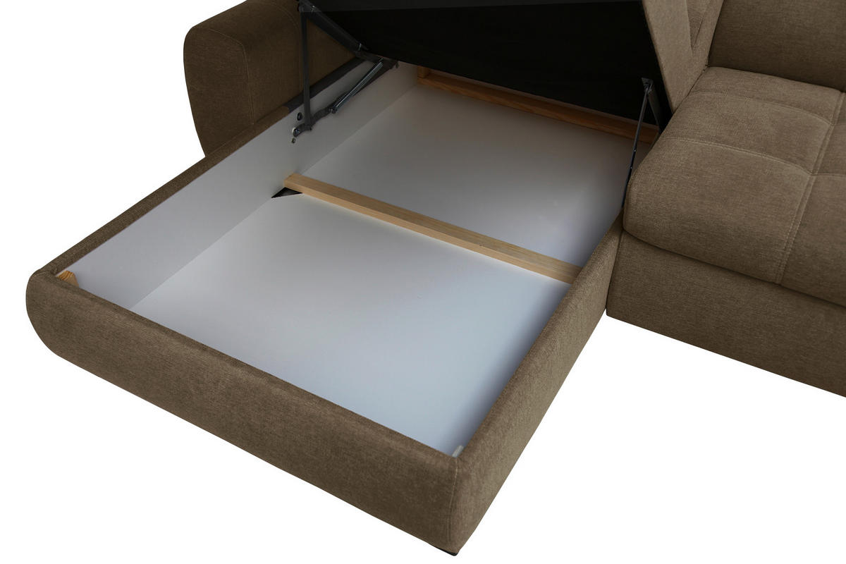 ECKSOFA in Webstoff Hellbraun  - Hellbraun/Weiss, Design, Kunststoff/Textil (276/173cm) - Stylife