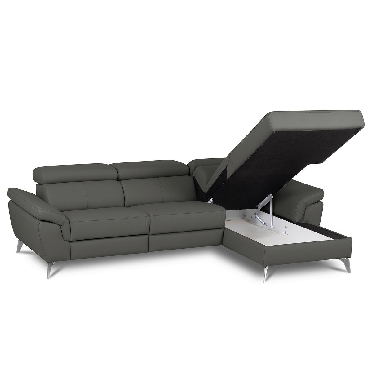 ECKSOFA  in Lederlook Echtleder Anthrazit  - Chromfarben/Anthrazit, Design, Leder/Textil (252/179cm) - Livetastic