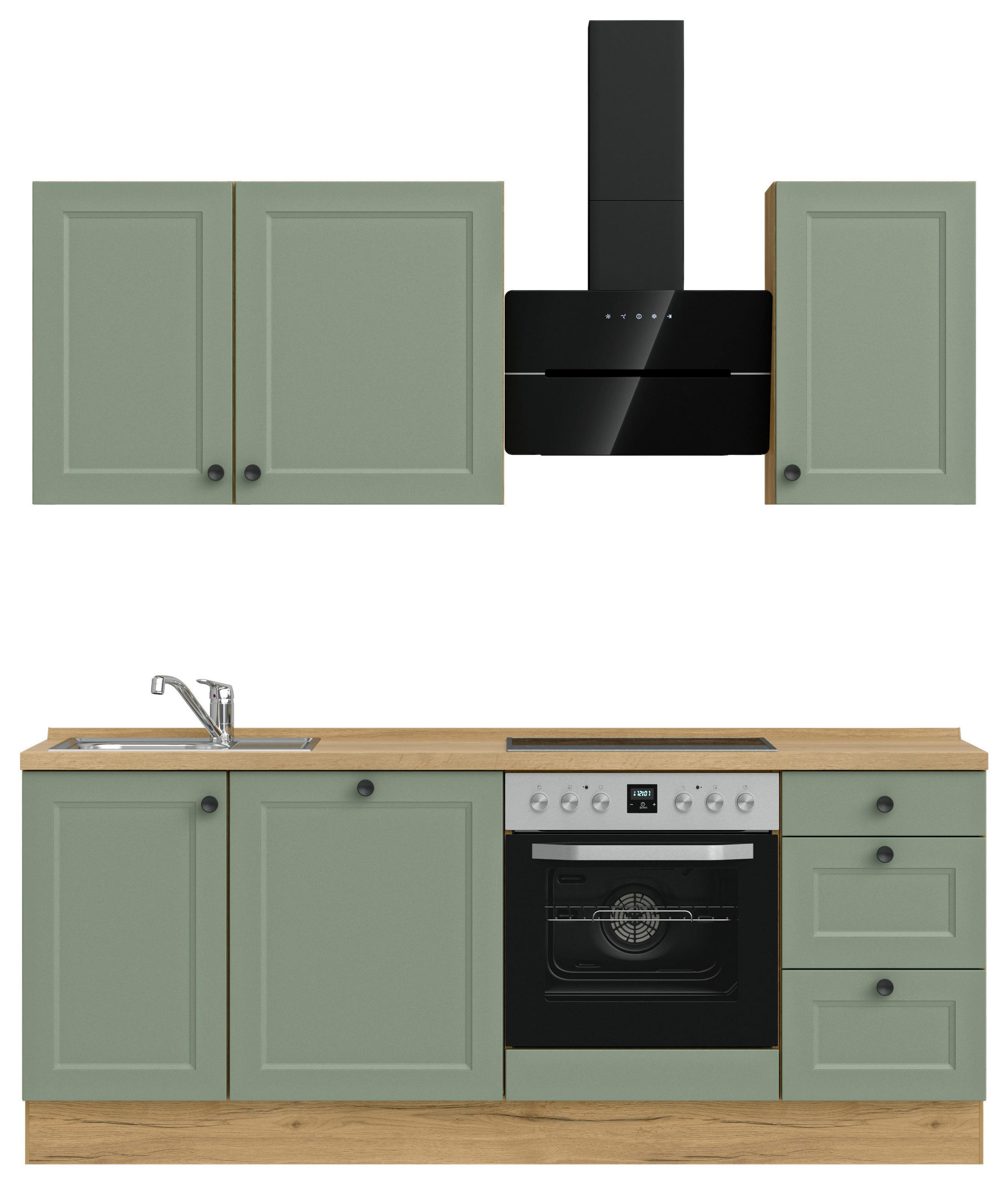 KÜCHENLEERBLOCK 210 cm   in Grün, Eichefarben  - Eichefarben/Schwarz, MODERN, Holzwerkstoff/Metall (210cm) - Nobilia