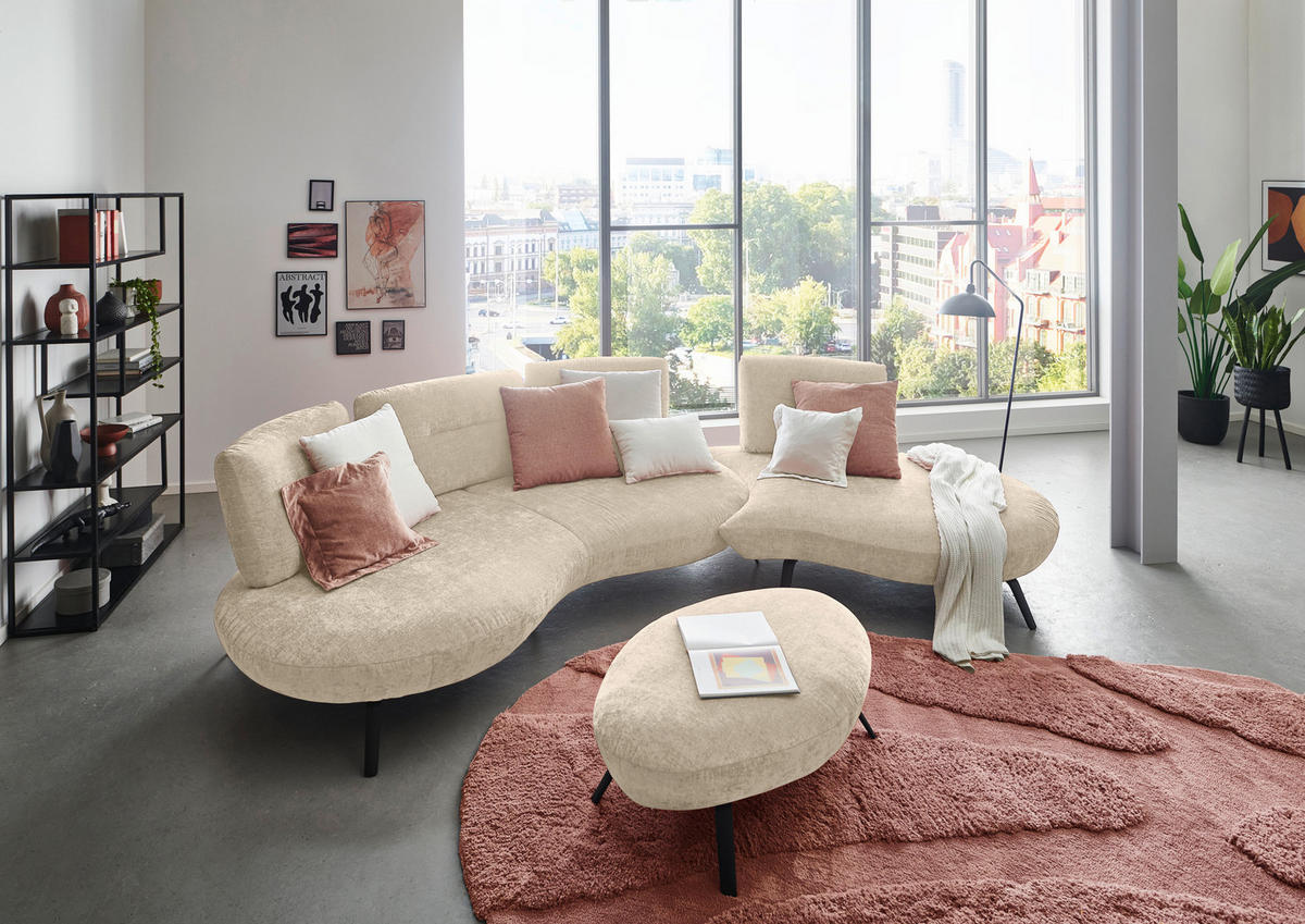 BIGSOFA Flachgewebe Creme  - Creme/Schwarz, Design, Textil/Metall (456/93/138cm) - Moderano