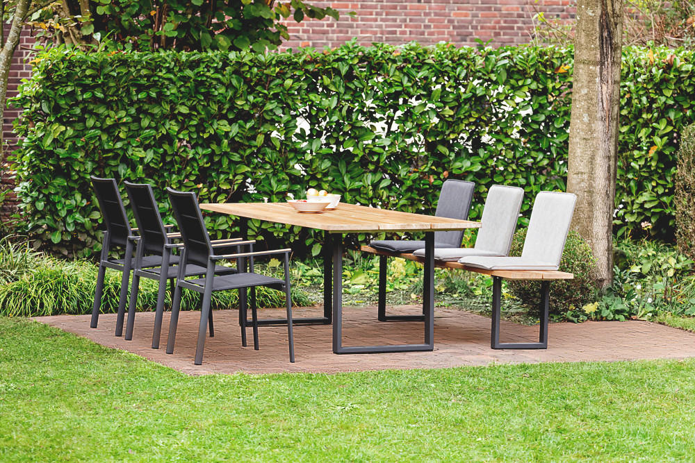 GARTENTISCH Holz Teakfarben, Anthrazit rechteckig  - Anthrazit/Teakfarben, Design, Holz/Metall (260/95/76cm)