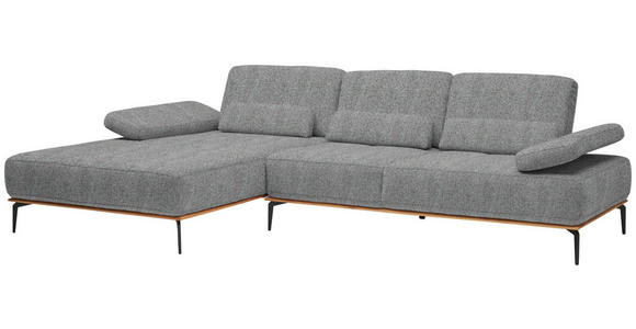 ECKSOFA in Flachgewebe Graublau  - Graublau/Schwarz, Natur, Holz/Textil (176/314cm) - Valnatura