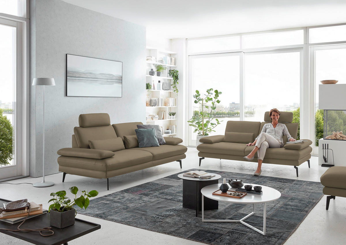2,5-SITZER in Leder Beige  - Beige/Schwarz, Design, Leder/Metall (196/86/104cm) - Dieter Knoll