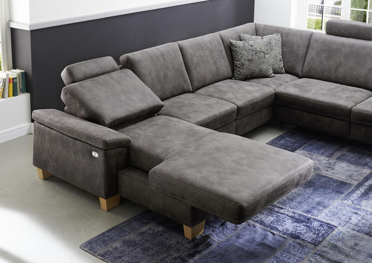WOHNLANDSCHAFT Grau Mikrofaser  - Eichefarben/Beige, Design, Holz/Textil (235/316/167cm) - Beldomo System