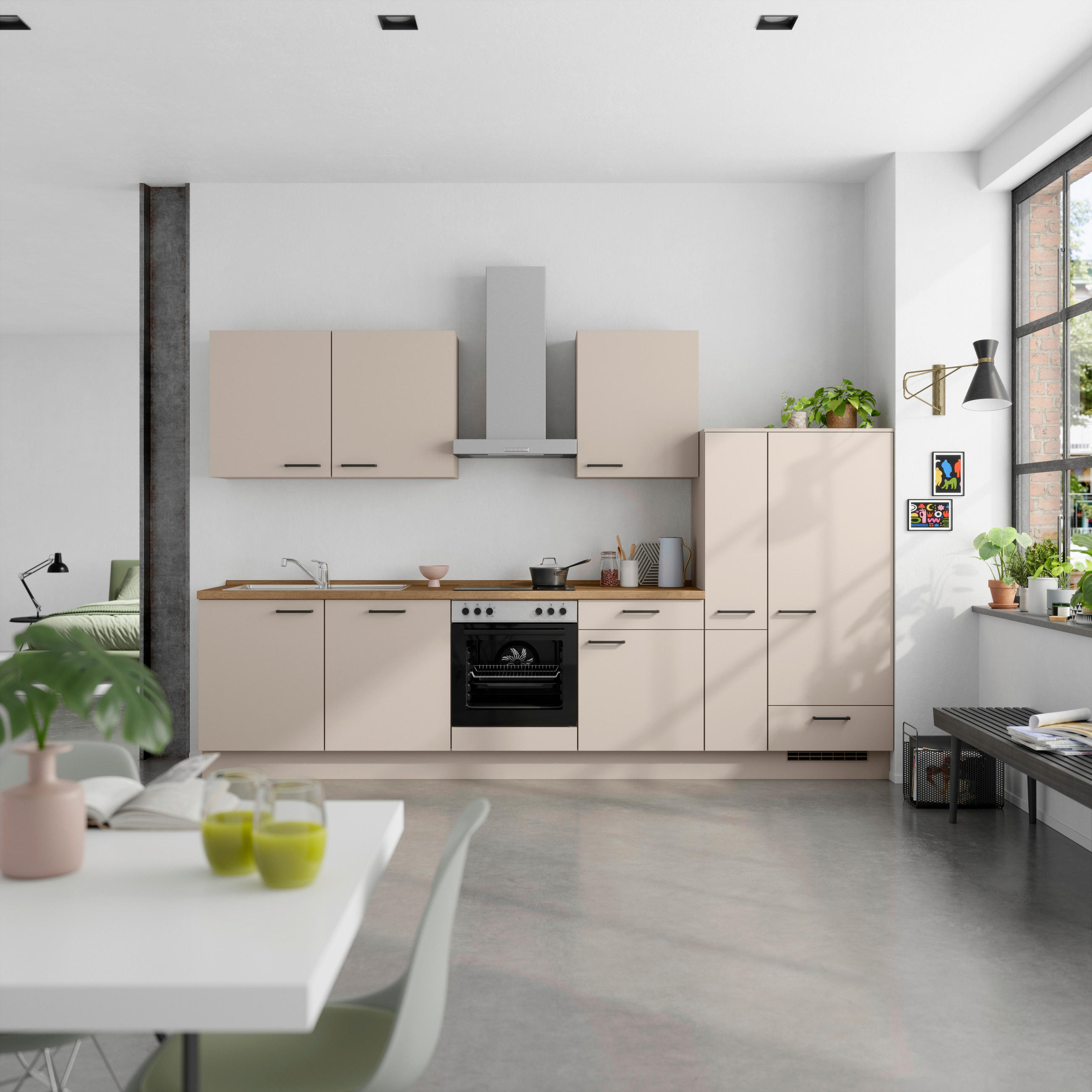 KÜCHENLEERBLOCK Easytouch 330 cm  in Eichefarben, Sandfarben  - Sandfarben/Eichefarben, MODERN, Holzwerkstoff/Metall (330cm) - Nobilia