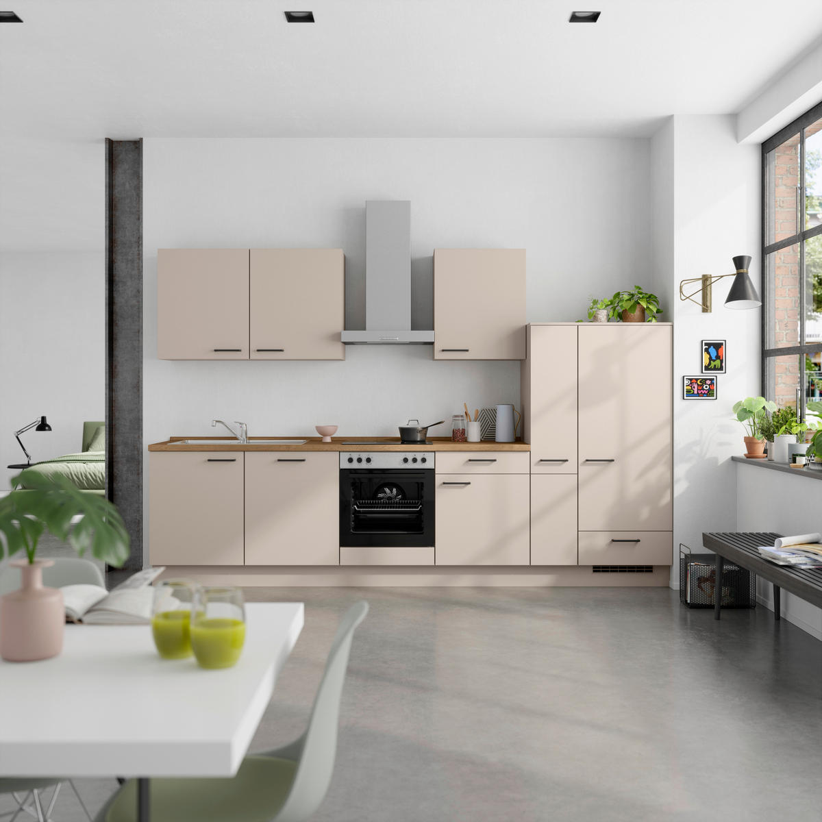 KÜCHENLEERBLOCK 330 cm   in Eichefarben, Sandfarben  - Sandfarben/Eichefarben, MODERN, Holzwerkstoff/Metall (330cm) - Nobilia