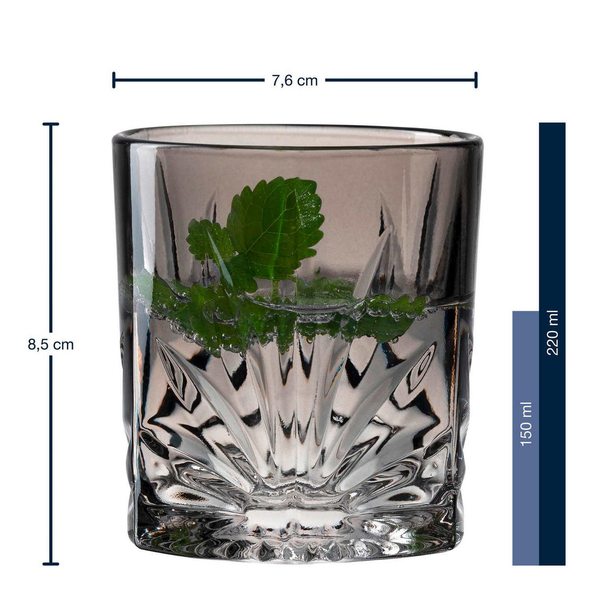 WHISKY-GLÄSERSET 220 ml 4-teilig  - Grau, Basics, Glas (7,6/8,5/7,6cm) - Leonardo
