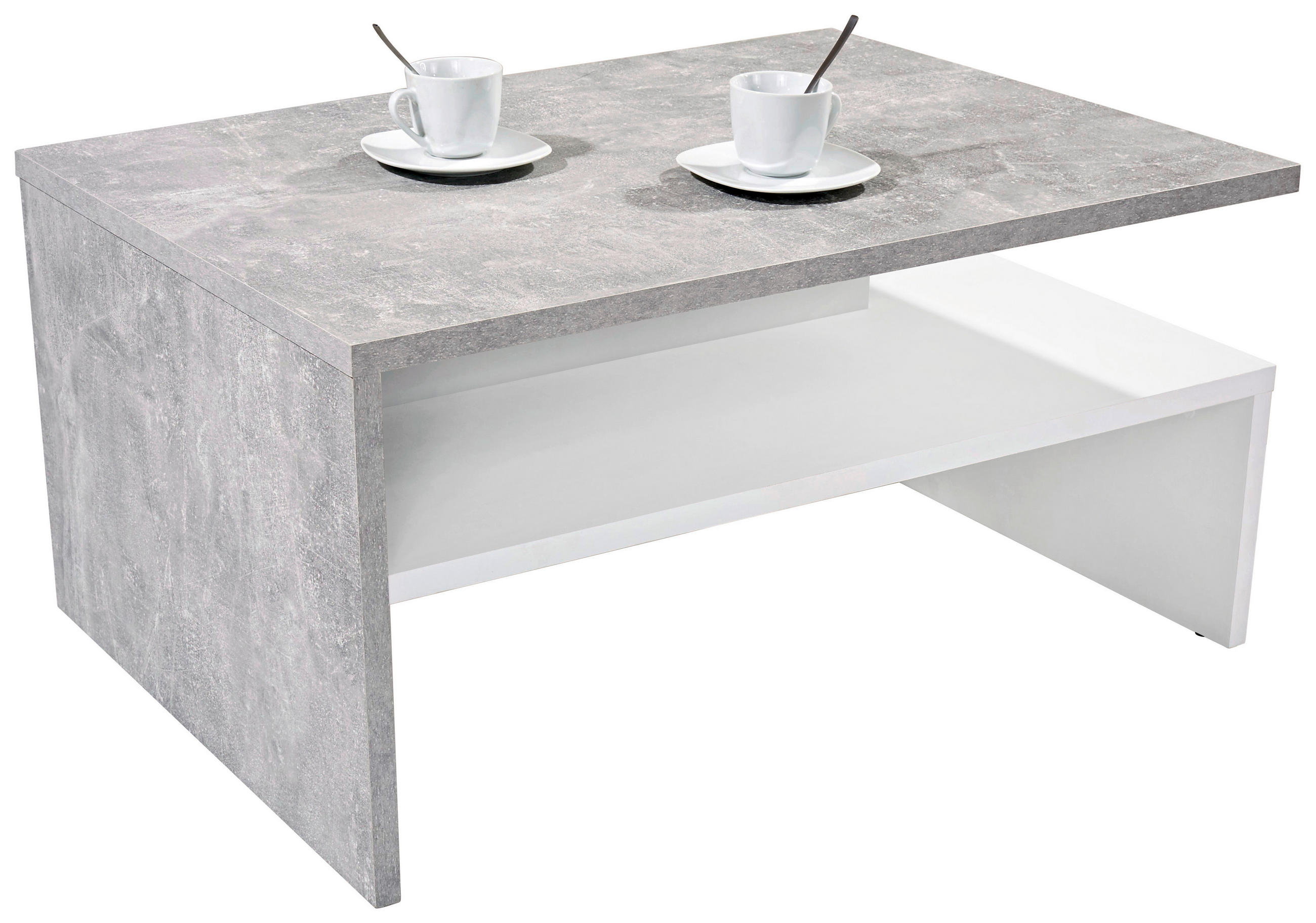 Couchtisch mit Ablagefach Laura, Betonoptik Hell/Weiß
