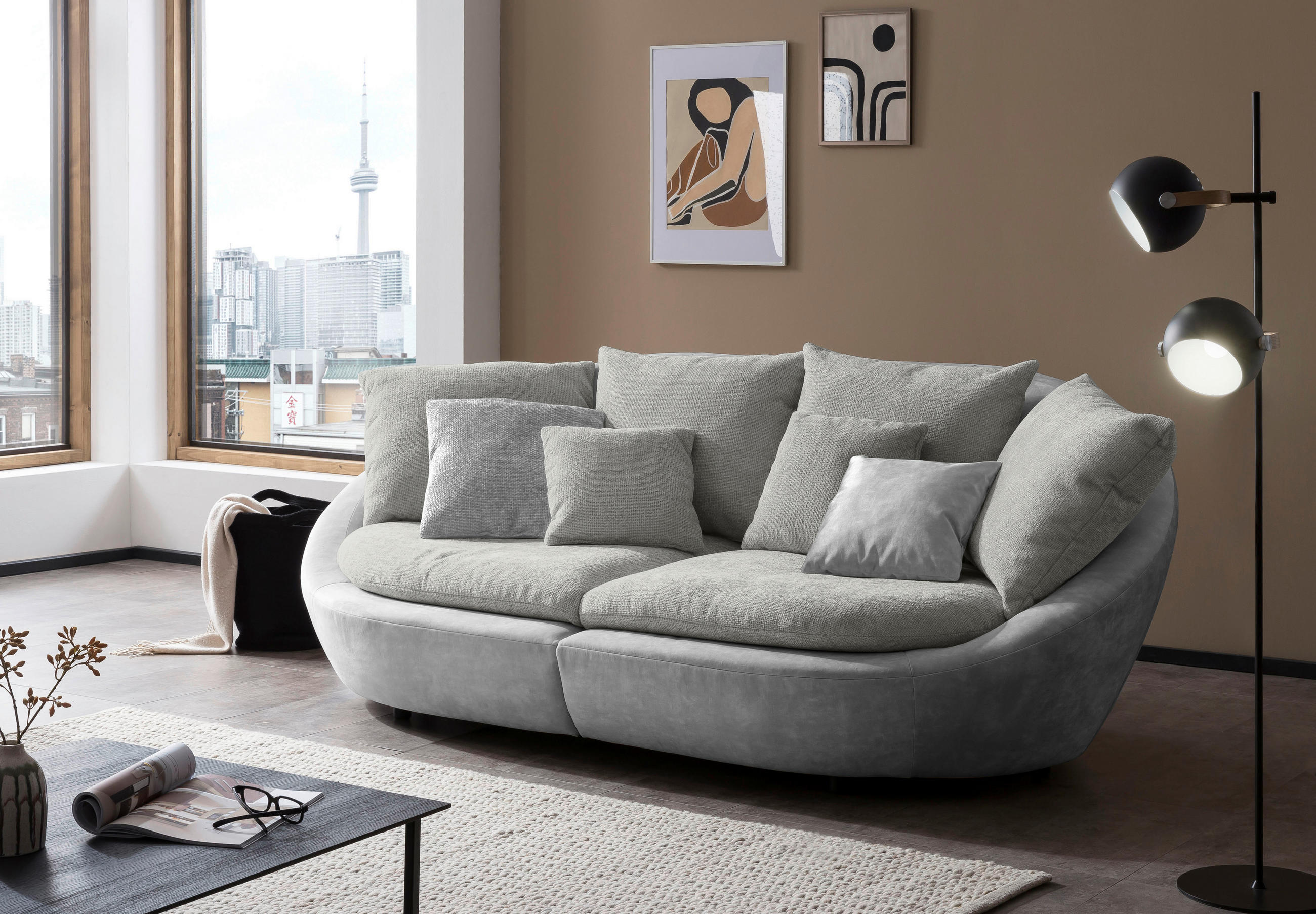 BIGSOFA Chenille Hellgrau, Dunkelgrau  - Dunkelgrau/Hellgrau, MODERN, Kunststoff/Textil (280/87/131cm) - Trendmanufaktur