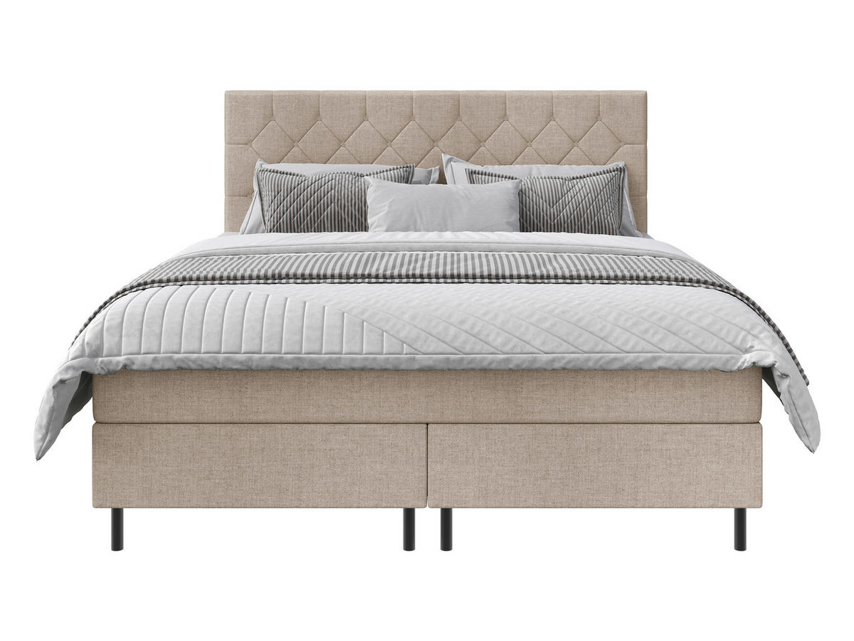BOXSPRINGBETT 200/200 cm,  in Beige, Matratze, Topper, H2 + H2 = mittel  - Beige/Schwarz, KONVENTIONELL, Textil/Metall (200/200cm) - Chameo