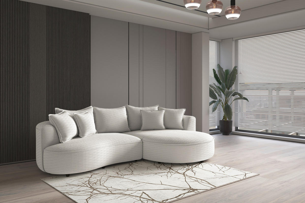 ECKSOFA LEVI Creme Velours, Struktur  - Creme/Schwarz, MODERN, Kunststoff/Textil (287/168cm) - Livetastic