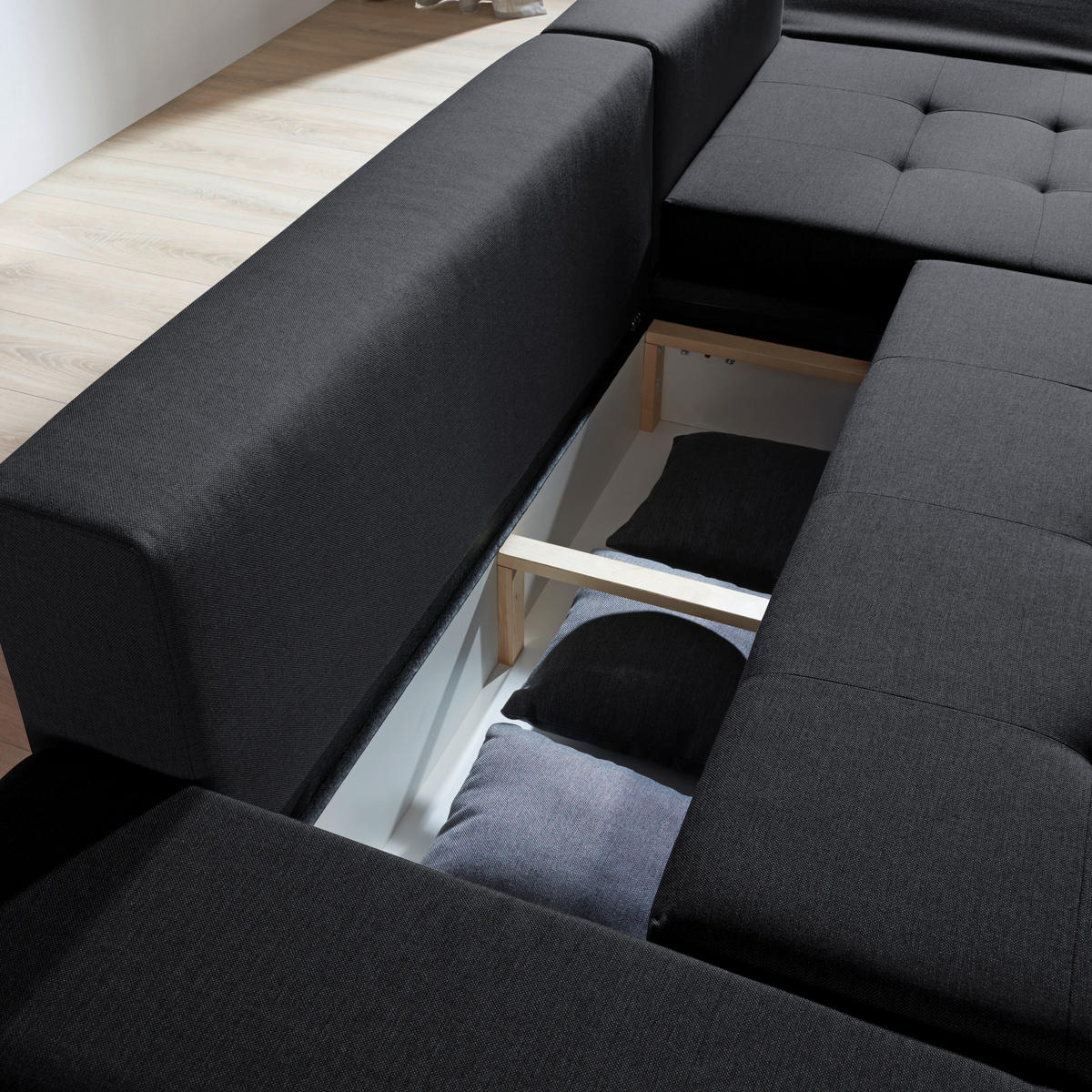 ECKSOFA in Webstoff Anthrazit  - Chromfarben/Anthrazit, Design, Kunststoff/Textil (302/187cm) - Carryhome